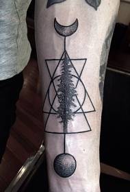 An ghealach dubh mistéireach agus patrún tattoo crann geoiméadrach mór