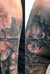 Naoružani stil ilustracije Batmana s tetovažom noćnog grada