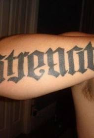 Černý inkoust tetování obrázek paže velkých gotických písmen