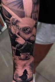 Midabka gacmaha ee Alice ee Wonderland Bunny tattoo sawir