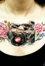Små arm kamera tatoveringsmønster for blomsterfarge