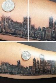 手臂非常逼真的壯觀的城市景觀紋身圖片