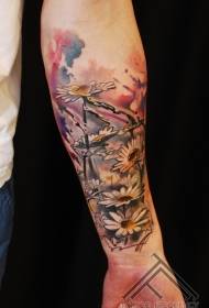 მკლავის ფერის მელნის ფერი wildflower tattoo ნიმუში