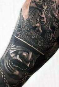 Arm black and white Asian Samurai helmet tattoo pattern