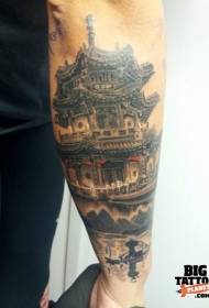 Apakan kekere lẹwa awọ atijọ ti asian temple tattoo tattoo