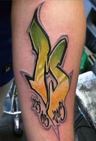 Braccio new tattoo stile scuola colorato graffiti carattere tatuaggio