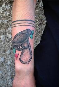 brazo paxaro colorido con patrón de tatuaxe de triángulo