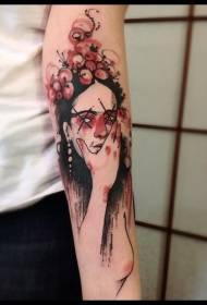 Brazo misterioso mujer colorida flor tatuaje patrón