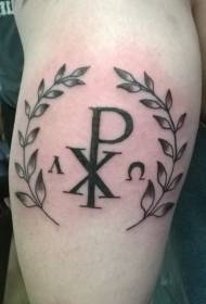 Ang braso ng itim na kristiyanong simbolo ng tema ng tema ng tattoo na tattoo