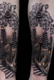 Tatuaggio di casa umida colorata braccio stile vecchia scuola