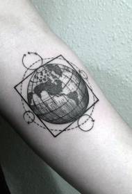 Patrón de tatuaxe de planeta negro gran estilo ciencia brazo
