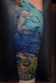 Arm chaiyo chaiyo pasi pemvura shark uye turtle tattoo mifananidzo