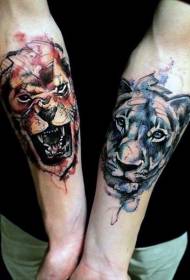 Различити узорци тетоважа са лавом у стилу руке акварел