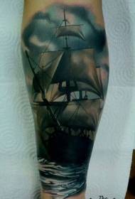Arm vesiväri realistinen purjehdus tatuointi malli
