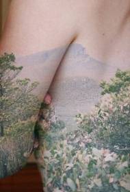 Patró de tatuatge realista de l'arbre en flor de la cintura a la cintura