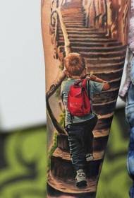 Illustrazione di colore del tatuaggio variopinto delle scale di camminata del ragazzino
