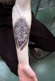 Motif de tatouage loup et branche noir