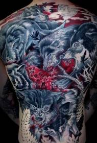 patrón de tatuaxe de lobo sanguento de debuxos animados a toda cor
