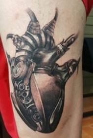 ragazzi cosce su spine nere e grigie linee semplici disegni creativi di tatuaggi a cuore meccanico