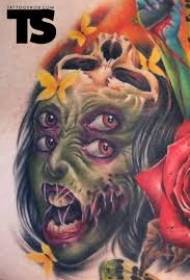 yeni məktəb rəng canavar zombi qadın portret çiçək döymə nümunəsi