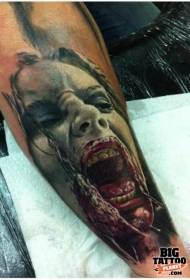 färg skräckstil kryper zombie kvinna ansikts tatuering mönster