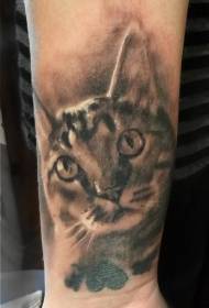 arm realistic black and white cat portrait tattoo pattern