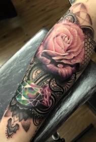 käsivarren väri ruusu timantti ja korut tatuointi malli