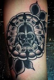 手臂黑色部落風格花朵和麵具紋身圖案109881-手臂黑色幾何組合狐狸紋身圖案