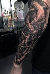 Arms exquisite black gray wooden monster tattoo pattern