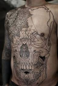 buken stort område svart linje skalle tatuering mönster