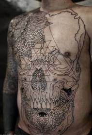 abdomen large area black line skull tattoo pattern