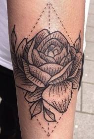 lengan geometri tato titik sekolah tua dengan pola tato mawar