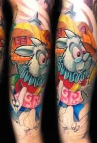 fattoria di coniglio divertente cartone animato di colore con motivo tatuaggio farfalla