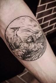 Mkondo mwembamba pande zote na muundo wa tattoo ya kijana