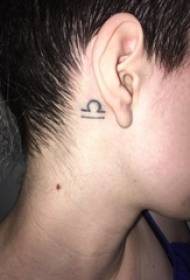 boys behind the ear black simple personality line Libra constellation symbol tattoo picture