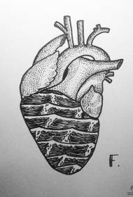 Manoscritto del modello del tatuaggio europeo e americano dell'onda del cuore della spina