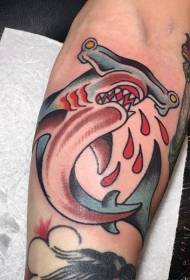 modello del tatuaggio del braccio squalo martello sanguinante del fumetto sanguinante di colore