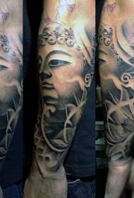 Brazo estilo hindú blanco y negro patrón de tatuaje de estatua de Buda
