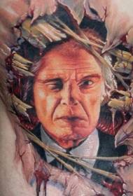 リアリズムスタイルカラー引き裂く骨折骨折男性肖像タトゥーパターン