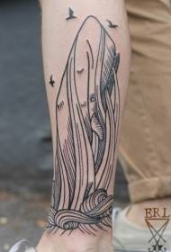 black line whale arm tattoo pattern