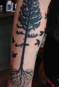 käsivarsi yksinkertainen musta puu lentää lintu tatuointi malli