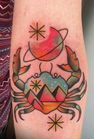 piccolo braccio piccolo colorato fresco modello di tatuaggio granchio galassia