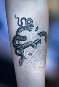 ແຂນລວດລາຍ tattoo ງູ ດຳ ແລະຂາວທີ່ ໜ້າ ຕື່ນຕາຕື່ນໃຈຮູບແບບ 109461 - ຮູບຊົງໂຕຈິງແຂນ ດຳ ແບບທະນິຍົມ ຈຳ ນວນສີ ດຳ