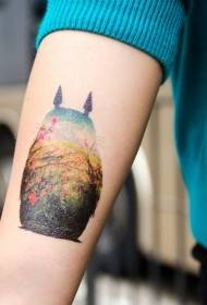 contorno di cincillà di cartone animato di colore fiocco con motivo tatuaggio paesaggio