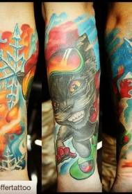 braso Kulay ng cartoon ski goggles cat at pattern ng tattoo ng snowflake