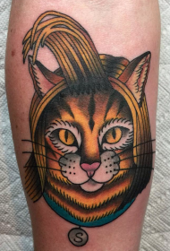 patrón de tatuaxe de cor de gato de debuxos animados