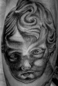patró de tatuatge de retrat d'àngel petit gris negre