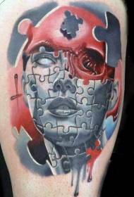 patrón de tatuaxe de cara interesante deseño de puzzle