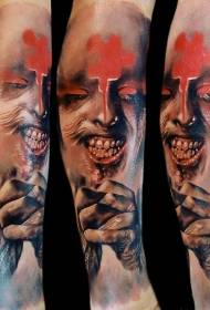tatuaggio di faccia di mostro raccapricciante di colore horror in stile gamba