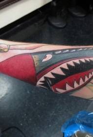patrón de tatuaxe de cor grande de tiburón de debuxos animados